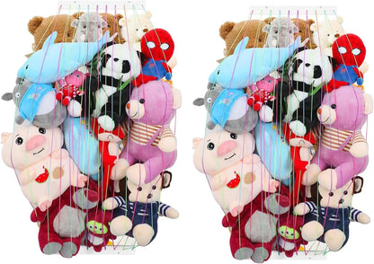 Stuffed Animal Storage Organizers,Plush Animals Holder,Hanging Plushie Zoo Hammock Net for Playroom Bedroom With Adjustable Length,Large,Upgraded (Natural Wood)