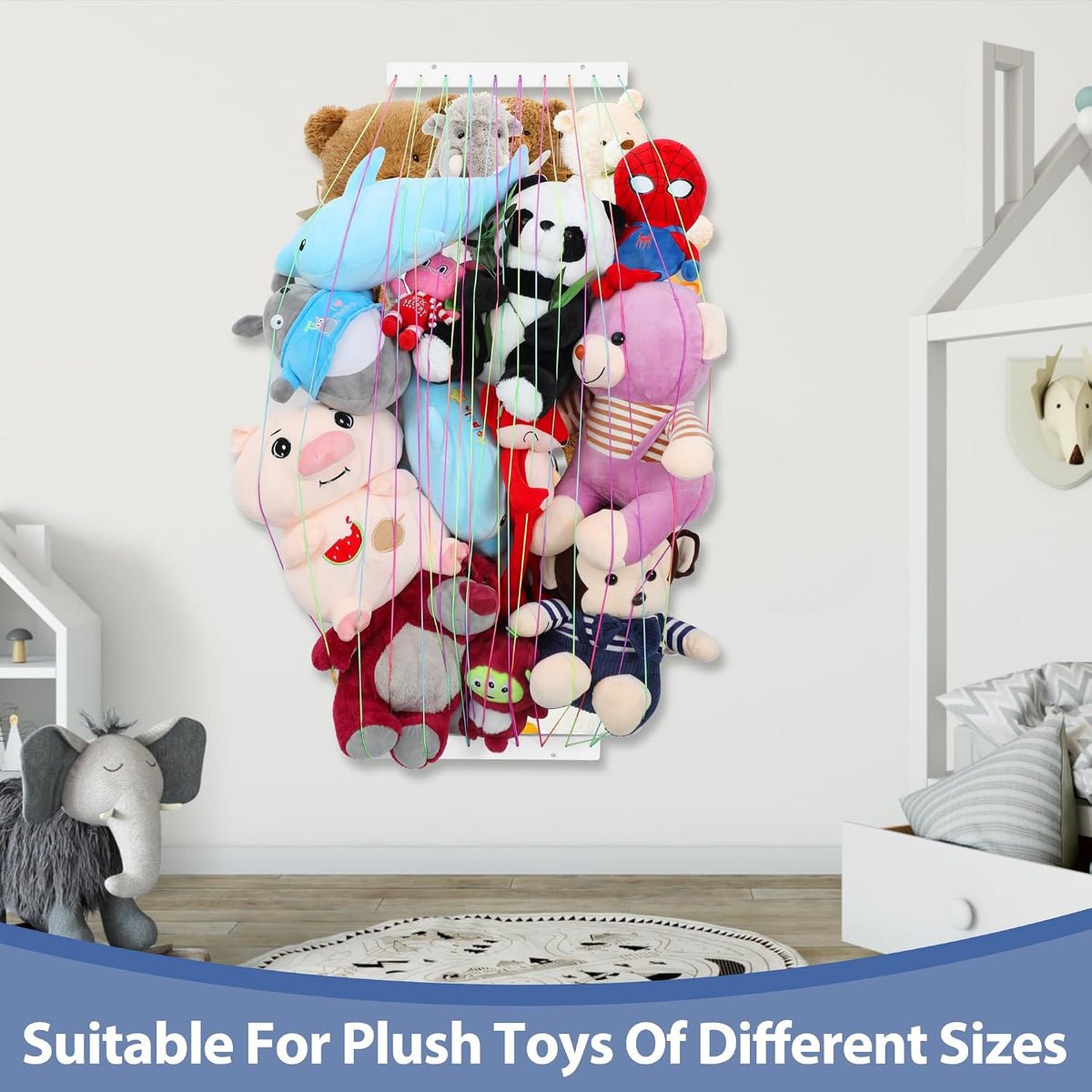 Stuffed Animal Storage Organizers,Plush Animals Holder,Hanging Plushie Zoo Hammock Net for Playroom Bedroom With Adjustable Length,Large,Upgraded (Natural Wood)