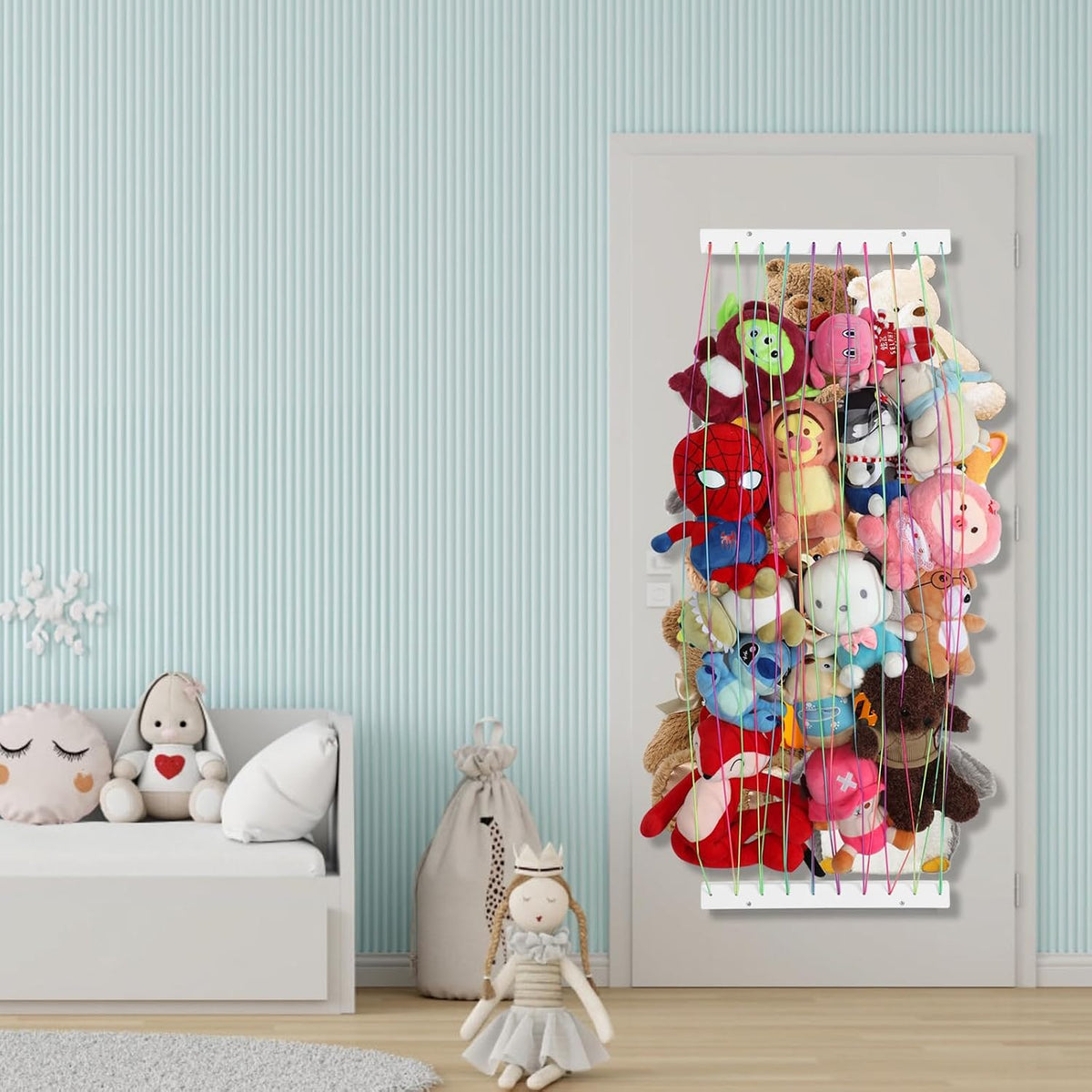 Stuffed Animal Storage Organizers,Plush Animals Holder,Hanging Plushie Zoo Hammock Net for Playroom Bedroom With Adjustable Length,Large,Upgraded (Natural Wood)