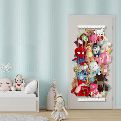 Stuffed Animal Storage Organizers,Plush Animals Holder,Hanging Plushie Zoo Hammock Net for Playroom Bedroom With Adjustable Length,Large,Upgraded (Natural Wood)