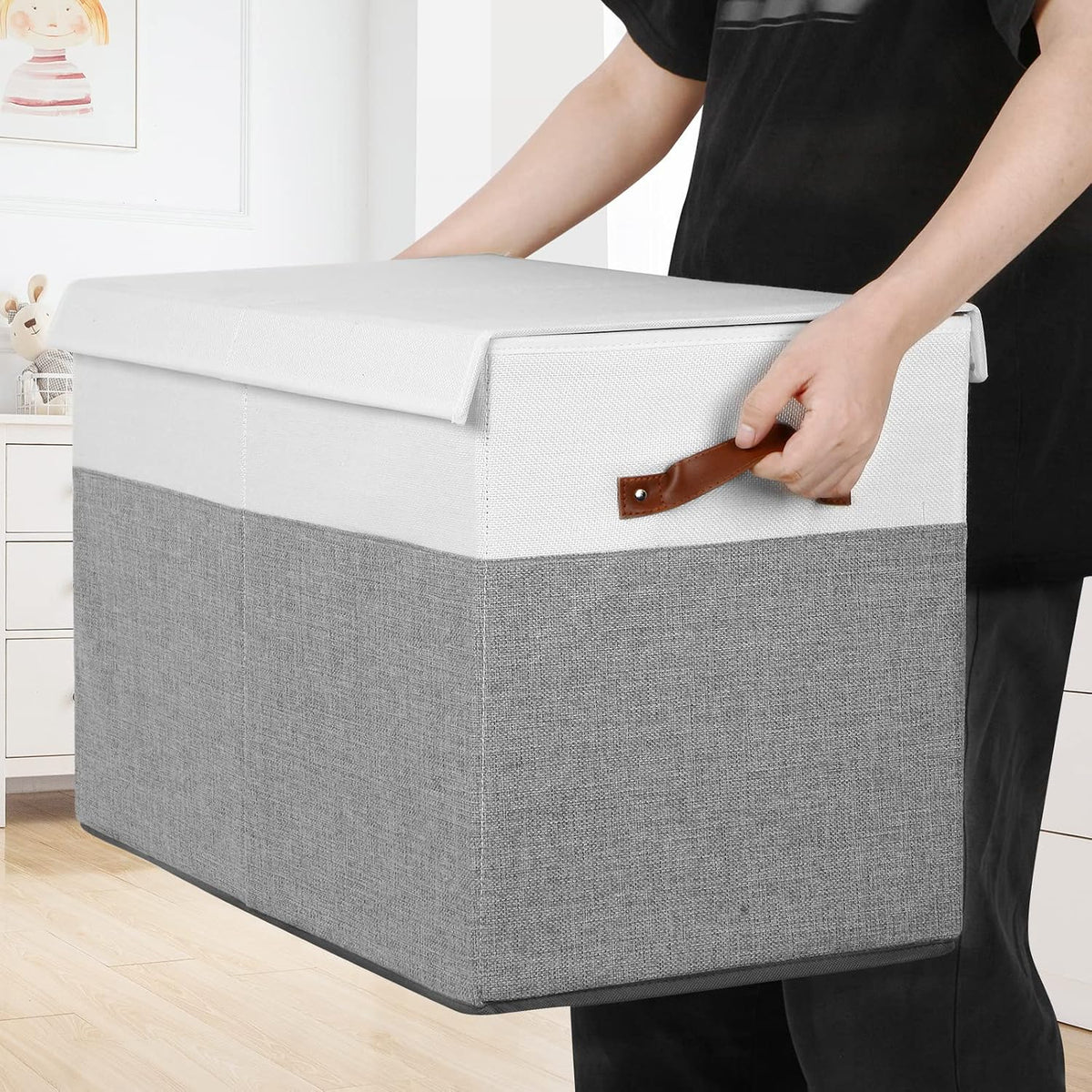 Extra Large Toy Storage Box with Lid,Toy Chest Bin Basket with Dividers