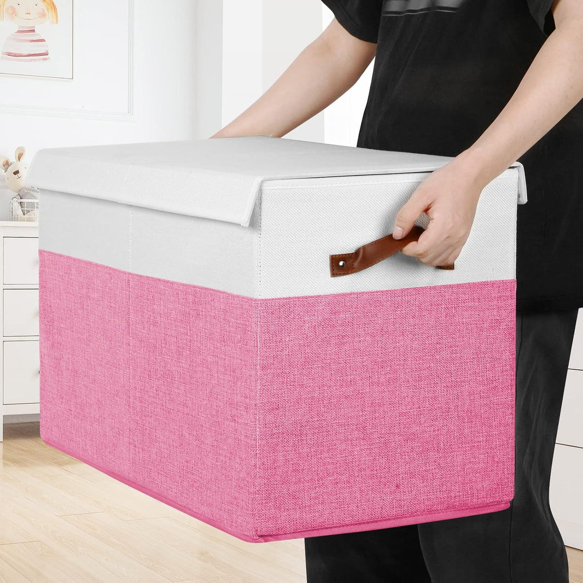 Extra Large Toy Storage Box with Lid,Toy Chest Bin Basket with Dividers