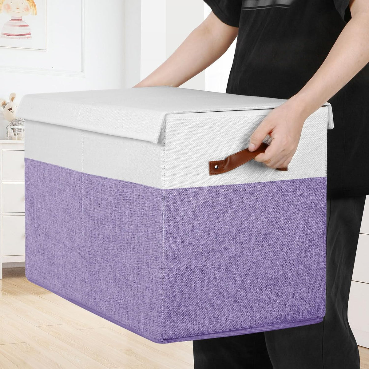 Extra Large Toy Storage Box with Lid,Toy Chest Bin Basket with Dividers