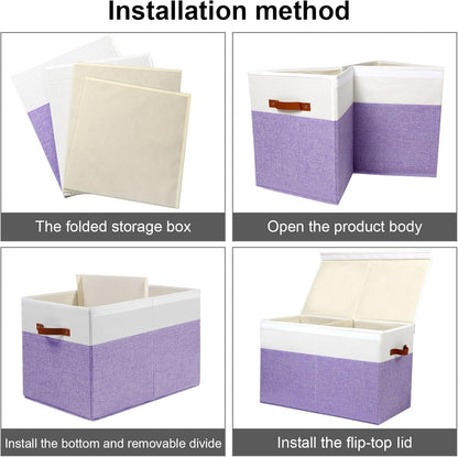 Extra Large Toy Storage Box with Lid,Toy Chest Bin Basket with Dividers