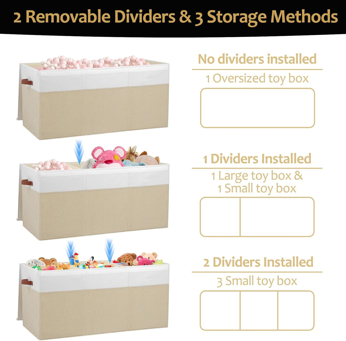 Extra Large Toy Storage Box with Lid,Toy Chest Bin Basket with Dividers
