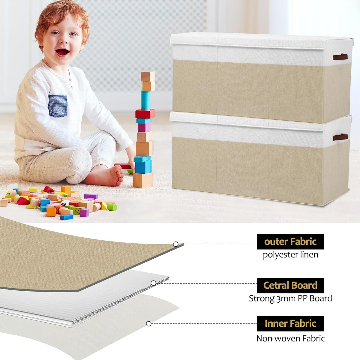 Extra Large Toy Storage Box with Lid,Toy Chest Bin Basket with Dividers