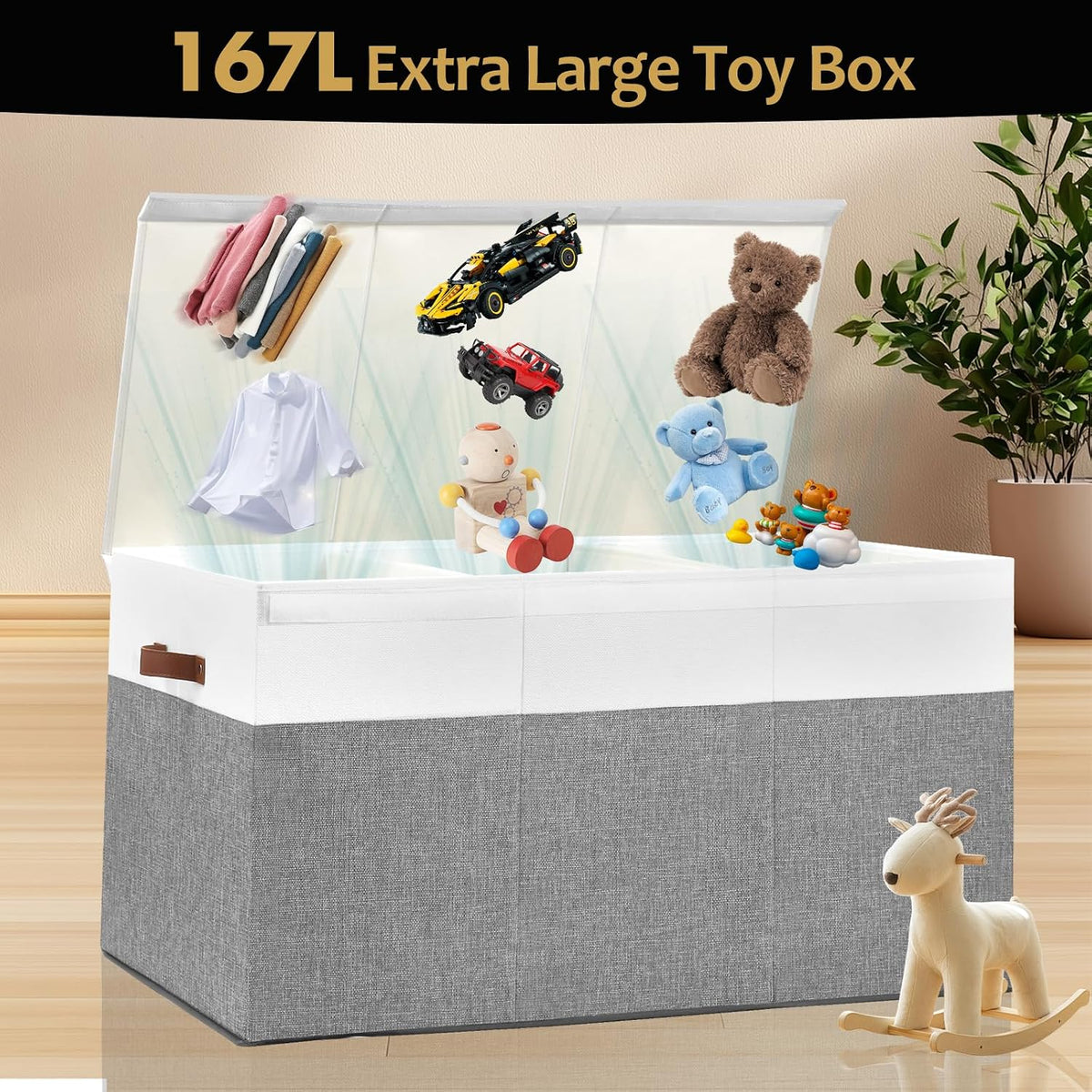 Extra Large Toy Storage Box with Lid,Toy Chest Bin Basket with Dividers