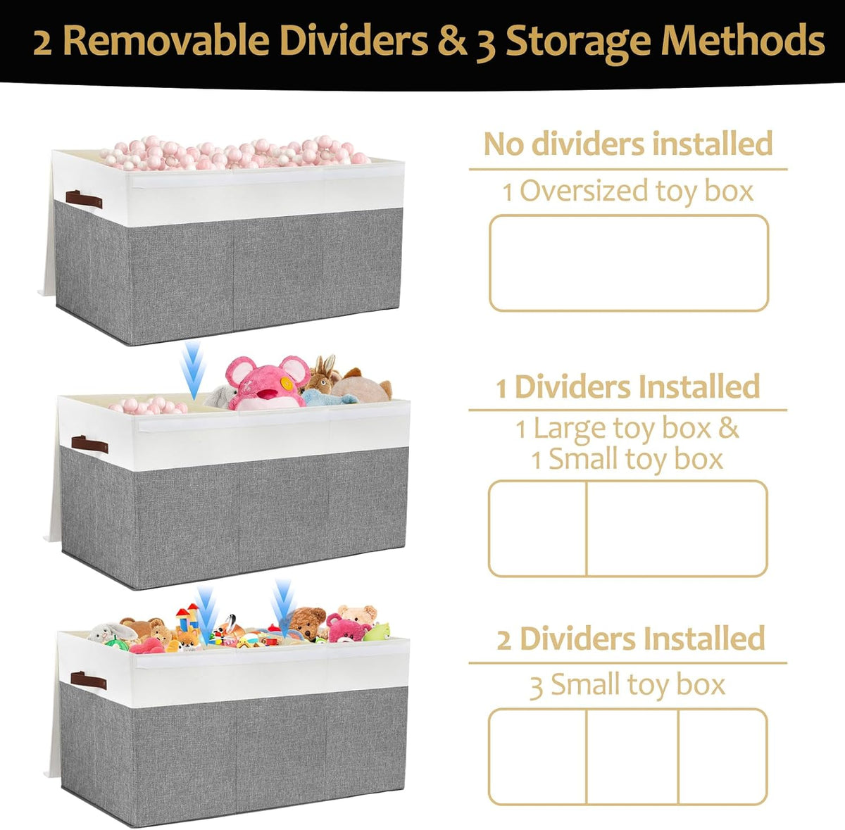 Extra Large Toy Storage Box with Lid,Toy Chest Bin Basket with Dividers