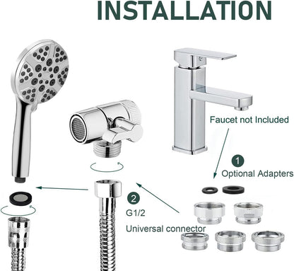Bathtub Shower Head Sink-Faucet set，Tub faucet spayer attachment with 5 Adapters and 59" Hose for Pet Dog Rinse、 Baby Bath 、Hair washing, ON/OFF Extension for Tub, Utility Sink, Garden and Bathroom