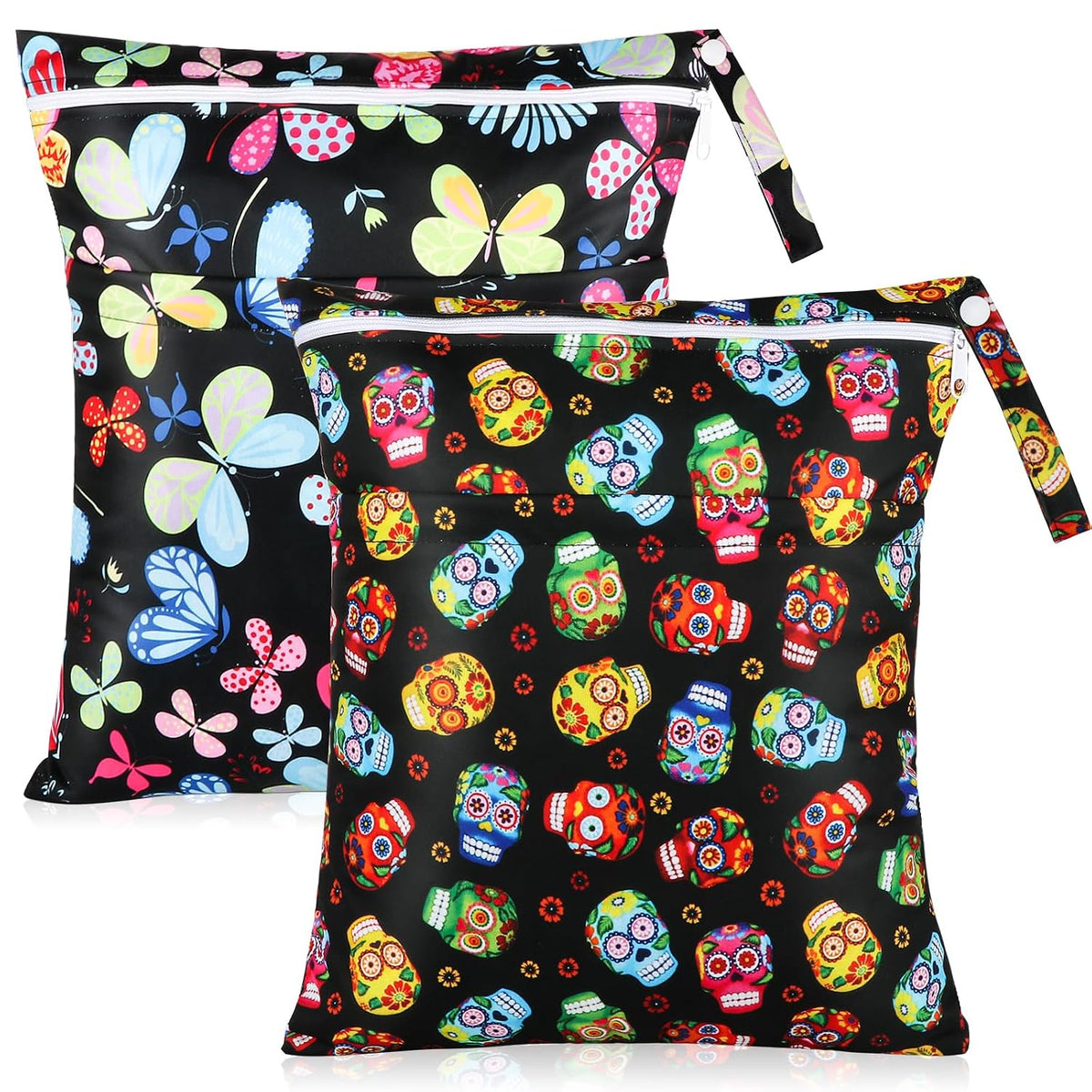 2 Pack Baby Cloth Diaper Wet/Dry Bags with Two Zippered Pockets, Travel, Beach, Pool, Gym Bag for Swimsuits or Wet Clothes, Waterproof Washable Reusable, P0709