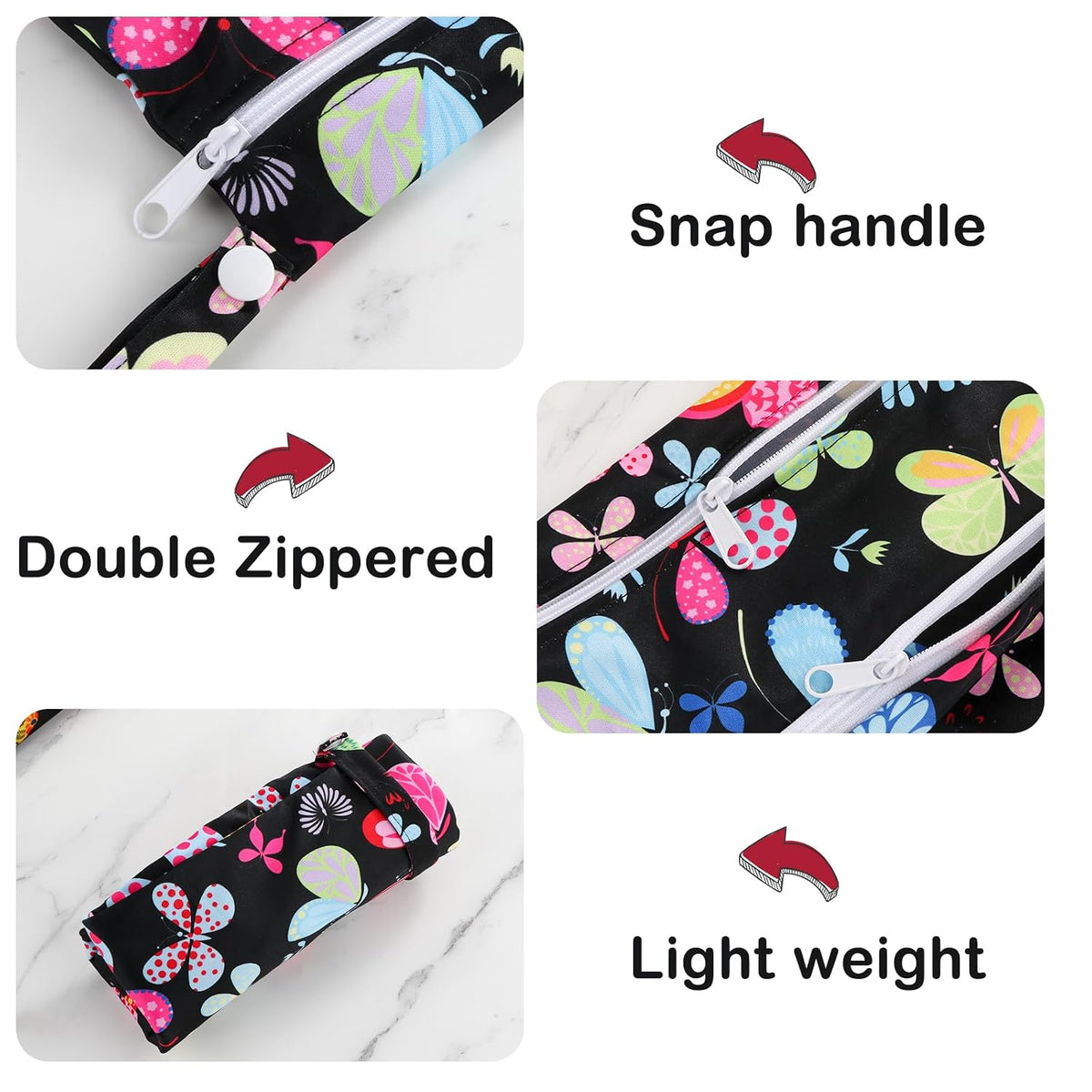 2 Pack Baby Cloth Diaper Wet/Dry Bags with Two Zippered Pockets, Travel, Beach, Pool, Gym Bag for Swimsuits or Wet Clothes, Waterproof Washable Reusable, P0709