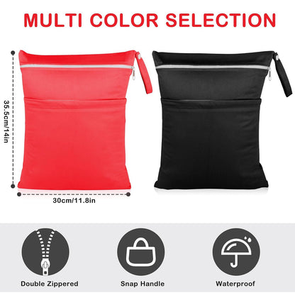 2 Pack Baby Cloth Diaper Wet/Dry Bags with Two Zippered Pockets, Travel, Beach, Pool, Gym Bag for Swimsuits or Wet Clothes, Waterproof Washable Reusable, P0709