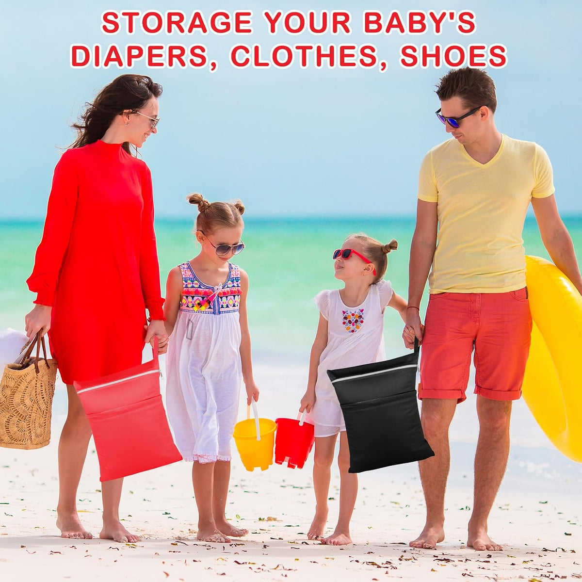 2 Pack Baby Cloth Diaper Wet/Dry Bags with Two Zippered Pockets, Travel, Beach, Pool, Gym Bag for Swimsuits or Wet Clothes, Waterproof Washable Reusable, P0709