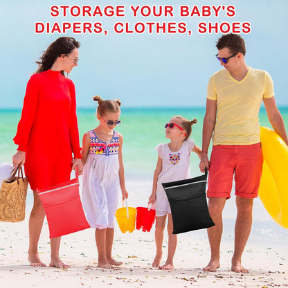 2 Pack Baby Cloth Diaper Wet/Dry Bags with Two Zippered Pockets, Travel, Beach, Pool, Gym Bag for Swimsuits or Wet Clothes, Waterproof Washable Reusable, P0709