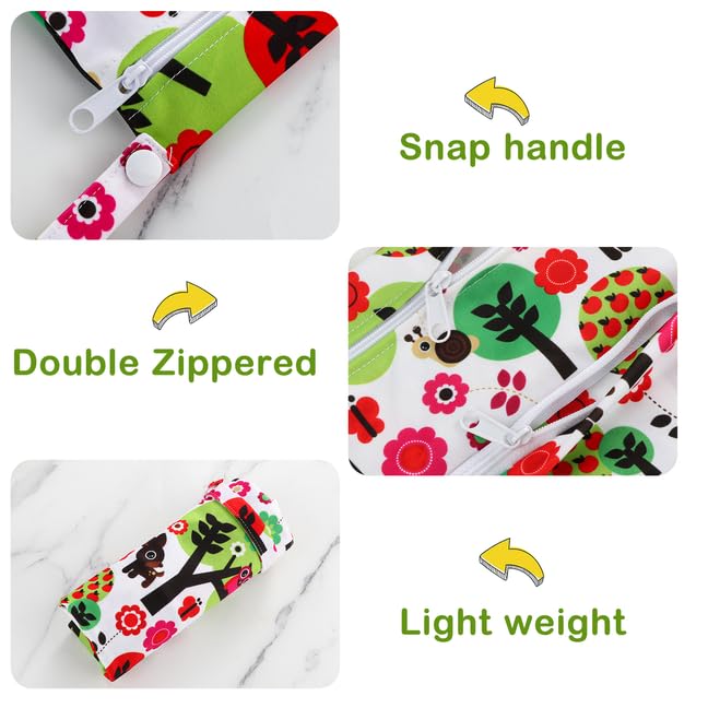 2 Pack Baby Cloth Diaper Wet/Dry Bags with Two Zippered Pockets, Travel, Beach, Pool, Gym Bag for Swimsuits or Wet Clothes, Waterproof Washable Reusable, P0709