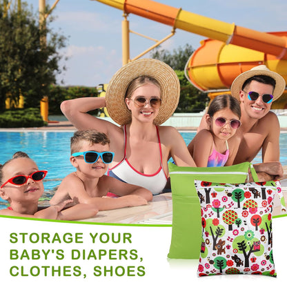 2 Pack Baby Cloth Diaper Wet/Dry Bags with Two Zippered Pockets, Travel, Beach, Pool, Gym Bag for Swimsuits or Wet Clothes, Waterproof Washable Reusable, P0709