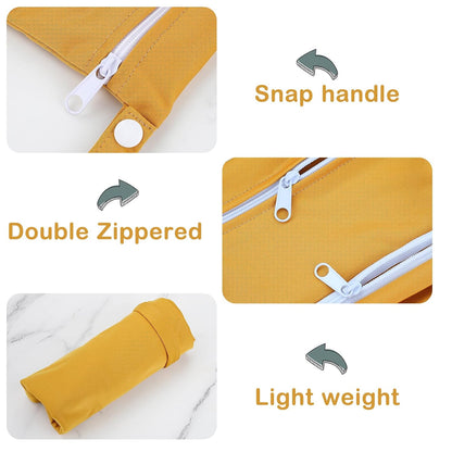 2 Pack Baby Cloth Diaper Wet/Dry Bags with Two Zippered Pockets, Travel, Beach, Pool, Gym Bag for Swimsuits or Wet Clothes, Waterproof Washable Reusable, P0709