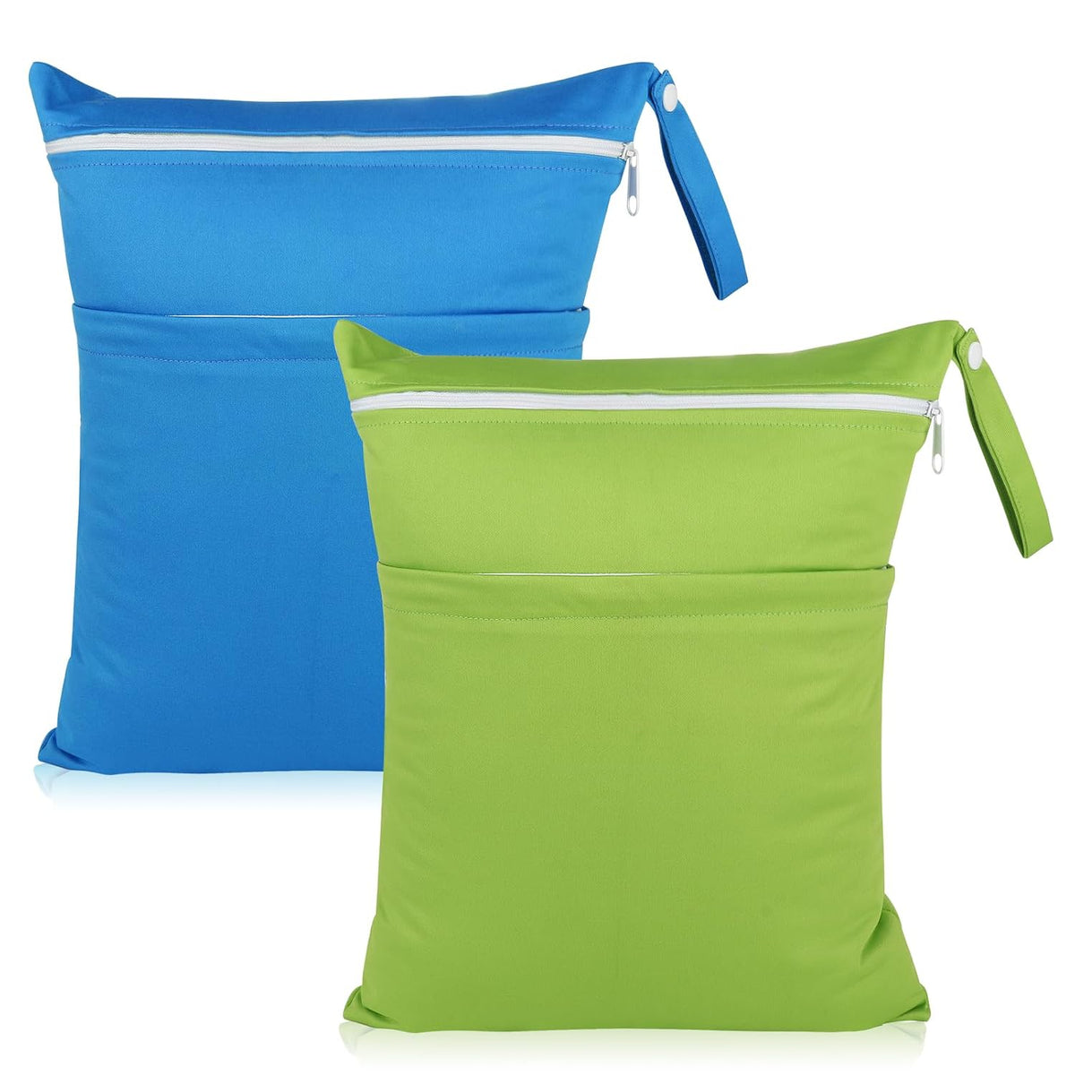 2 Pack Baby Cloth Diaper Wet/Dry Bags with Two Zippered Pockets, Travel, Beach, Pool, Gym Bag for Swimsuits or Wet Clothes, Waterproof Washable Reusable, P0709