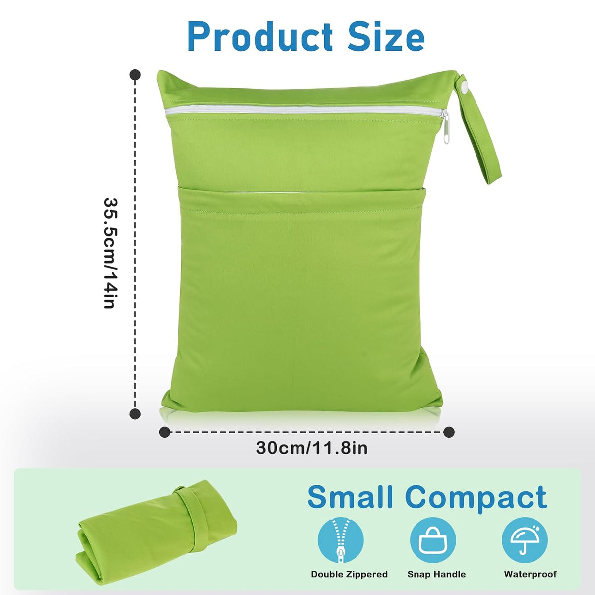 2 Pack Baby Cloth Diaper Wet/Dry Bags with Two Zippered Pockets, Travel, Beach, Pool, Gym Bag for Swimsuits or Wet Clothes, Waterproof Washable Reusable, P0709