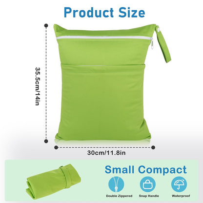 2 Pack Baby Cloth Diaper Wet/Dry Bags with Two Zippered Pockets, Travel, Beach, Pool, Gym Bag for Swimsuits or Wet Clothes, Waterproof Washable Reusable, P0709
