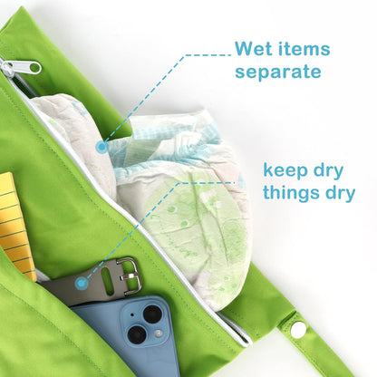 2 Pack Baby Cloth Diaper Wet/Dry Bags with Two Zippered Pockets, Travel, Beach, Pool, Gym Bag for Swimsuits or Wet Clothes, Waterproof Washable Reusable, P0709
