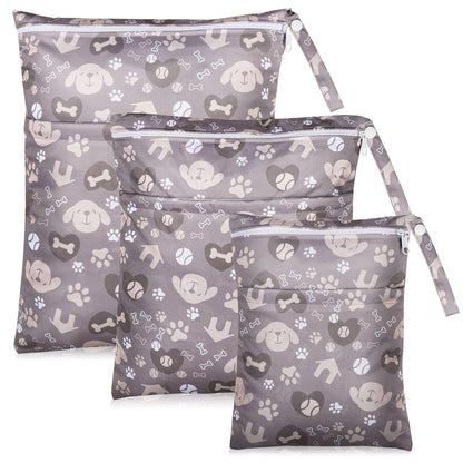 2 Pack Baby Cloth Diaper Wet/Dry Bags with Two Zippered Pockets, Travel, Beach, Pool, Gym Bag for Swimsuits or Wet Clothes, Waterproof Washable Reusable, P0709