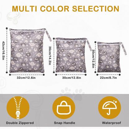2 Pack Baby Cloth Diaper Wet/Dry Bags with Two Zippered Pockets, Travel, Beach, Pool, Gym Bag for Swimsuits or Wet Clothes, Waterproof Washable Reusable, P0709