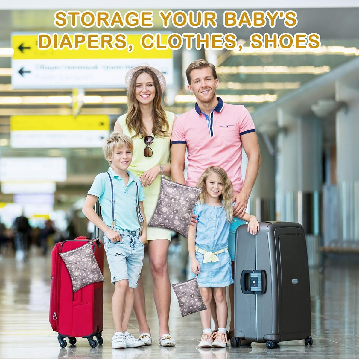 2 Pack Baby Cloth Diaper Wet/Dry Bags with Two Zippered Pockets, Travel, Beach, Pool, Gym Bag for Swimsuits or Wet Clothes, Waterproof Washable Reusable, P0709