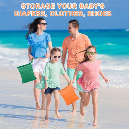 2 Pack Baby Cloth Diaper Wet/Dry Bags with Two Zippered Pockets, Travel, Beach, Pool, Gym Bag for Swimsuits or Wet Clothes, Waterproof Washable Reusable, P0709