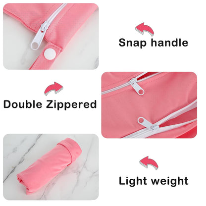 2 Pack Baby Cloth Diaper Wet/Dry Bags with Two Zippered Pockets, Travel, Beach, Pool, Gym Bag for Swimsuits or Wet Clothes, Waterproof Washable Reusable, P0709