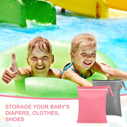 2 Pack Baby Cloth Diaper Wet/Dry Bags with Two Zippered Pockets, Travel, Beach, Pool, Gym Bag for Swimsuits or Wet Clothes, Waterproof Washable Reusable, P0709