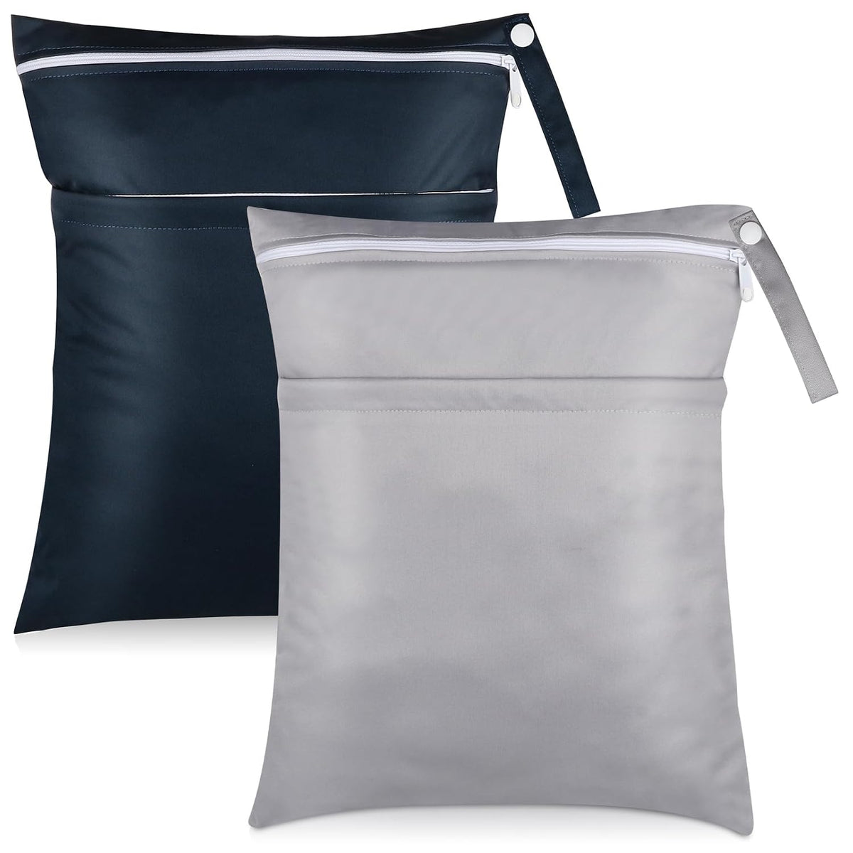 2 Pack Baby Cloth Diaper Wet/Dry Bags with Two Zippered Pockets, Travel, Beach, Pool, Gym Bag for Swimsuits or Wet Clothes, Waterproof Washable Reusable, P0709