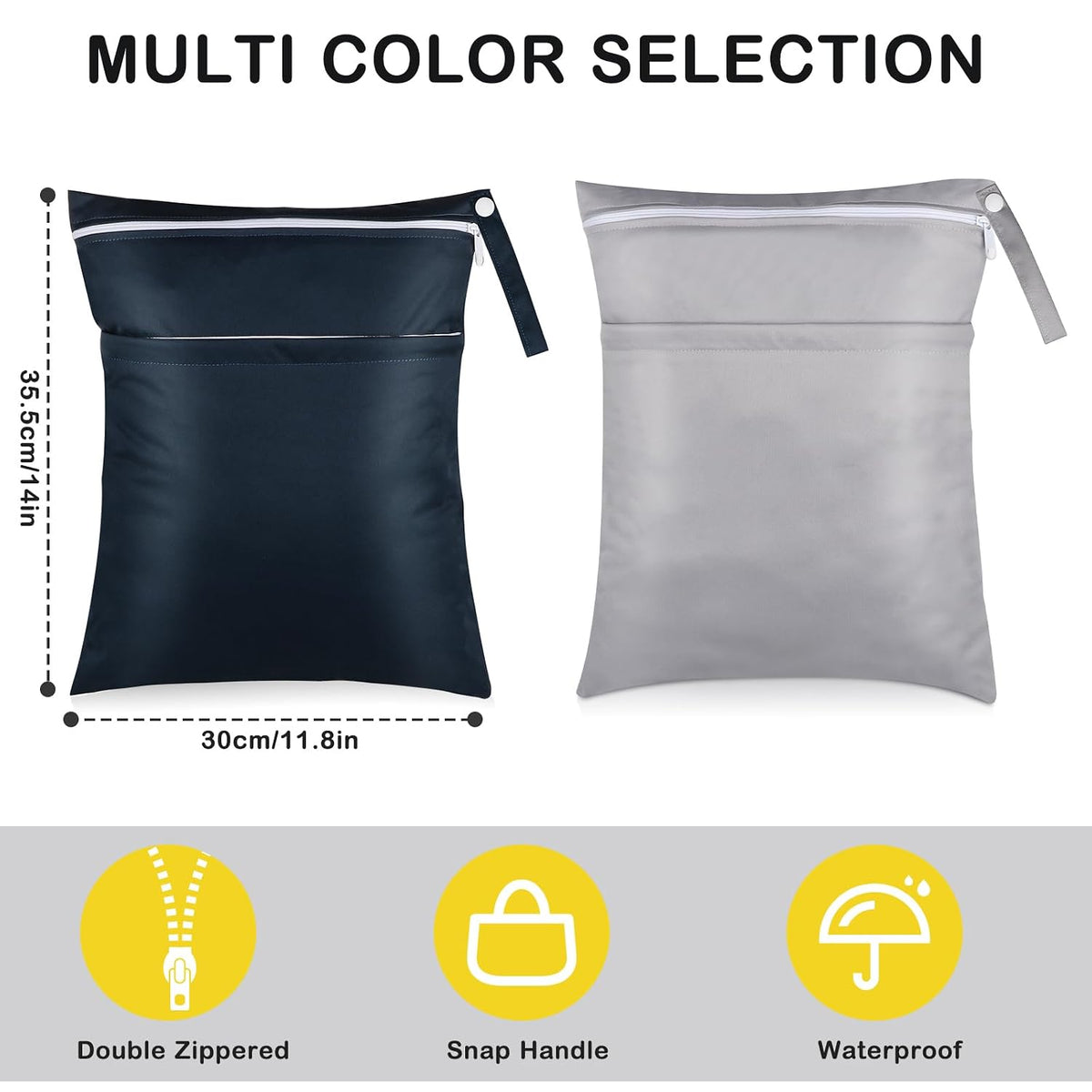 2 Pack Baby Cloth Diaper Wet/Dry Bags with Two Zippered Pockets, Travel, Beach, Pool, Gym Bag for Swimsuits or Wet Clothes, Waterproof Washable Reusable, P0709