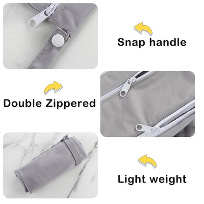 2 Pack Baby Cloth Diaper Wet/Dry Bags with Two Zippered Pockets, Travel, Beach, Pool, Gym Bag for Swimsuits or Wet Clothes, Waterproof Washable Reusable, P0709