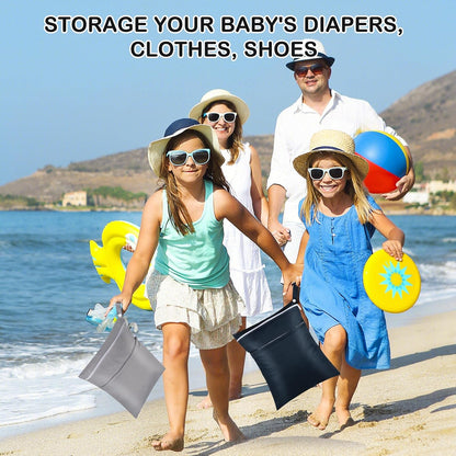2 Pack Baby Cloth Diaper Wet/Dry Bags with Two Zippered Pockets, Travel, Beach, Pool, Gym Bag for Swimsuits or Wet Clothes, Waterproof Washable Reusable, P0709