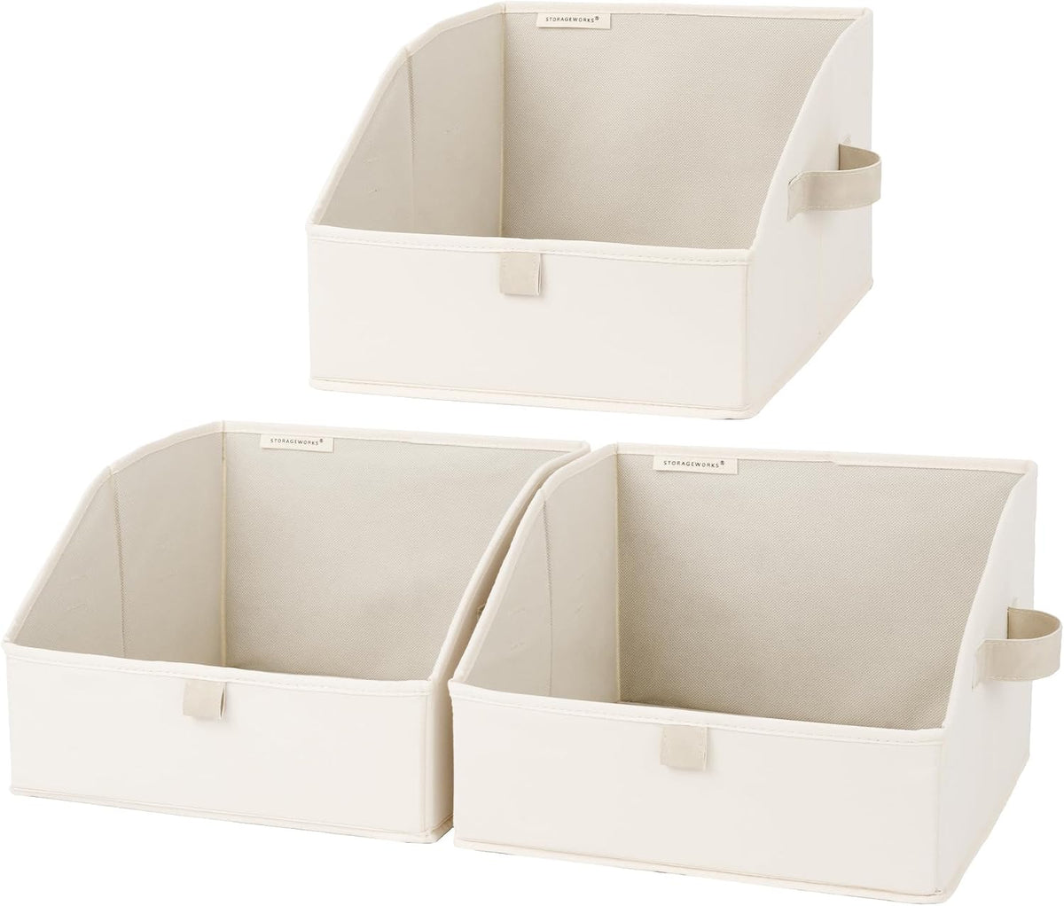Closet Storage Bins Trapezoid, Khaki Stripes, Large, 3-Pack