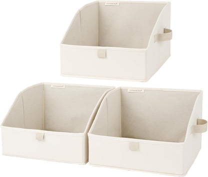Closet Storage Bins Trapezoid, Khaki Stripes, Large, 3-Pack