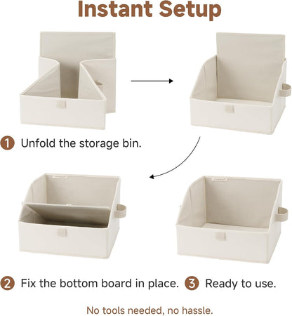 Closet Storage Bins Trapezoid, Khaki Stripes, Large, 3-Pack