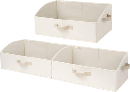 Closet Storage Bins Trapezoid, Khaki Stripes, Large, 3-Pack