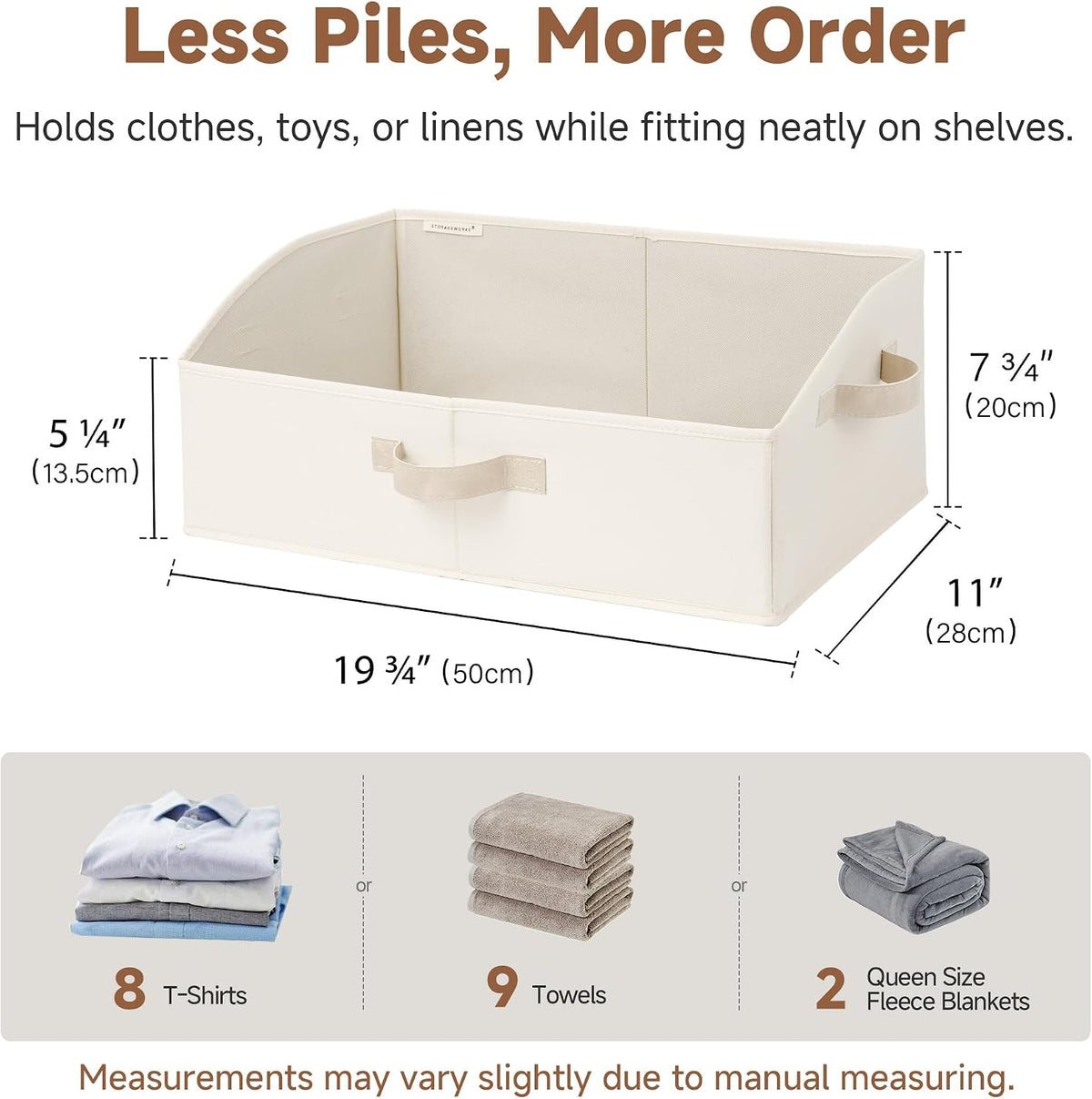 Closet Storage Bins Trapezoid, Khaki Stripes, Large, 3-Pack