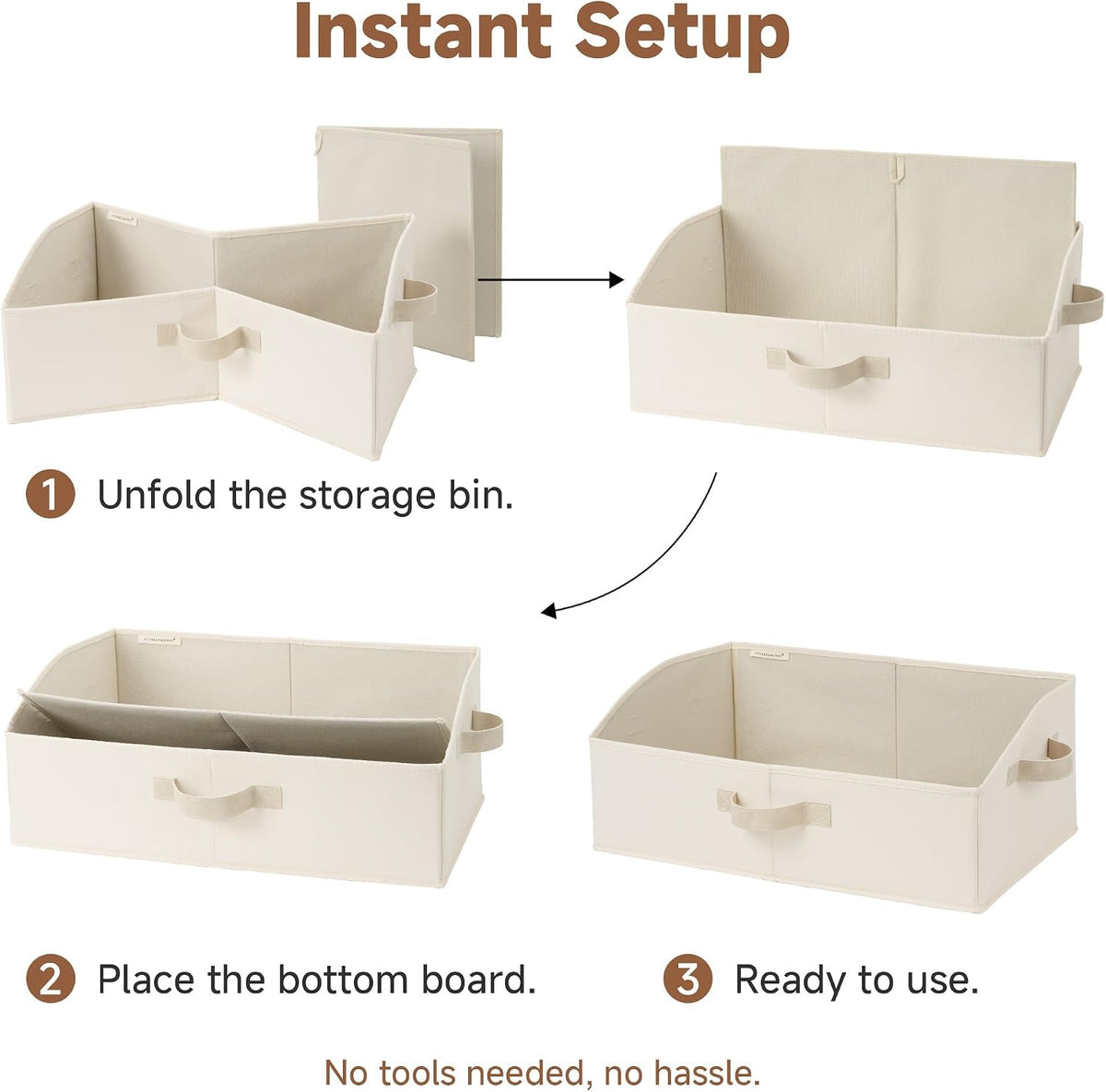Closet Storage Bins Trapezoid, Khaki Stripes, Large, 3-Pack