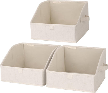 Closet Storage Bins Trapezoid, Khaki Stripes, Large, 3-Pack