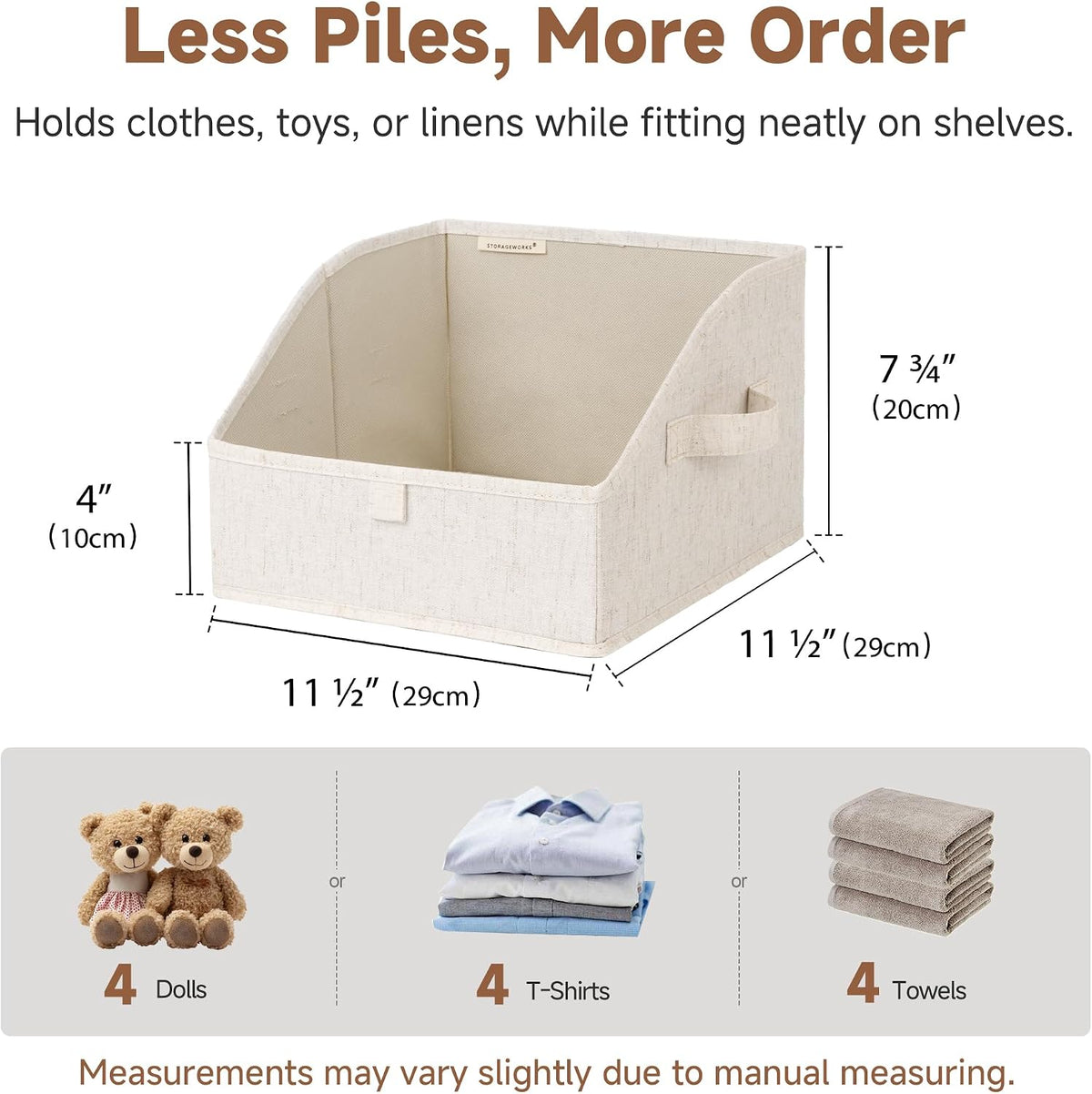 Closet Storage Bins Trapezoid, Khaki Stripes, Large, 3-Pack