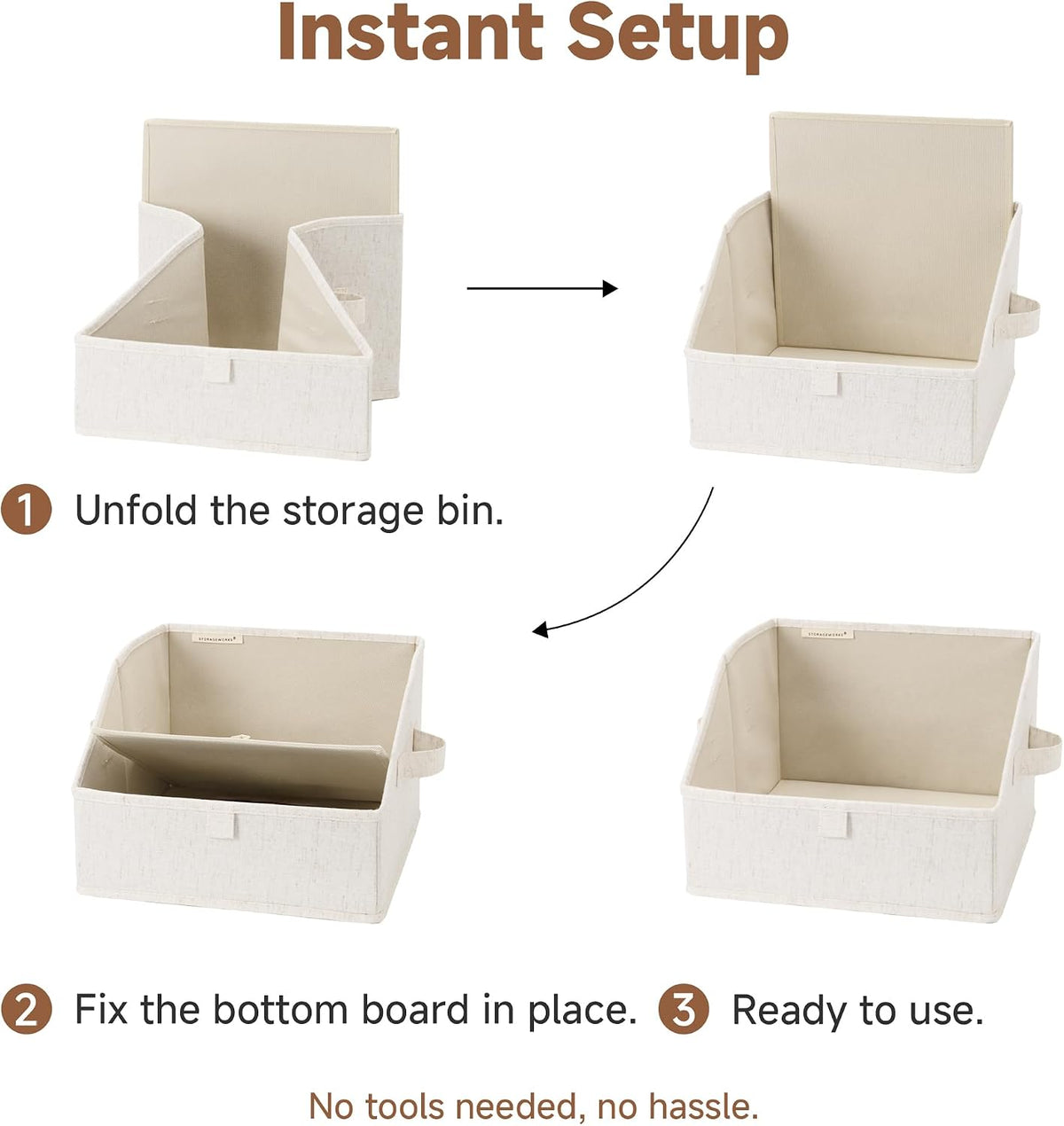 Closet Storage Bins Trapezoid, Khaki Stripes, Large, 3-Pack