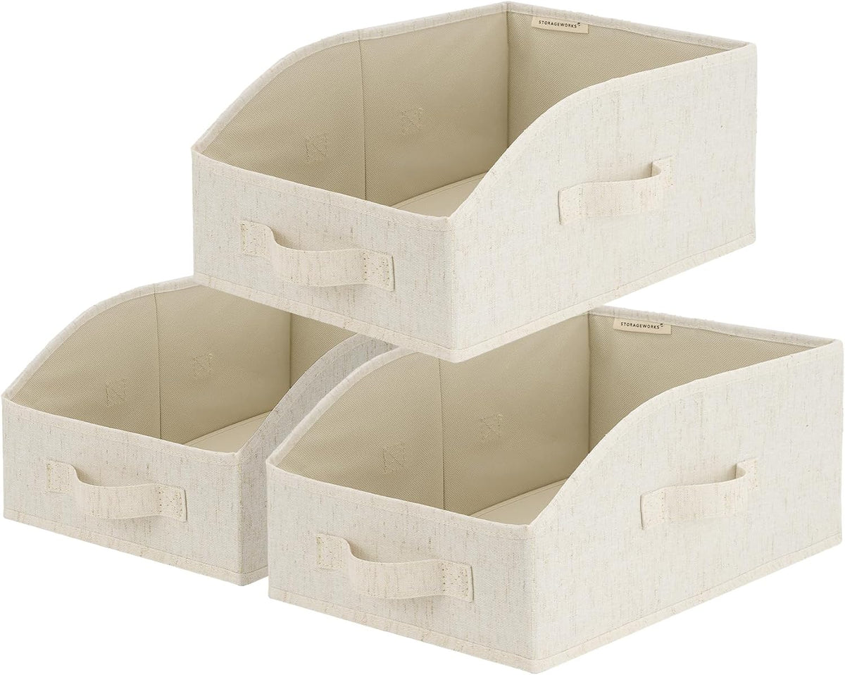Closet Storage Bins Trapezoid, Khaki Stripes, Large, 3-Pack