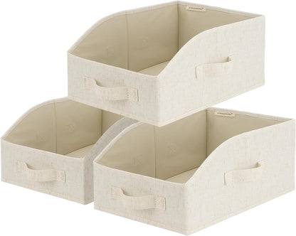 Closet Storage Bins Trapezoid, Khaki Stripes, Large, 3-Pack