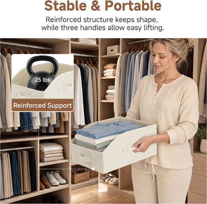 Closet Storage Bins Trapezoid, Khaki Stripes, Large, 3-Pack