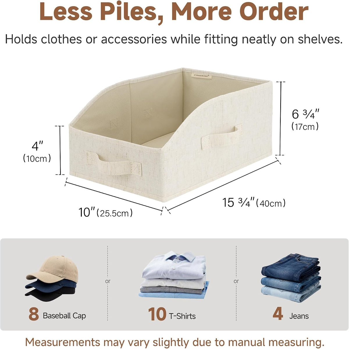 Closet Storage Bins Trapezoid, Khaki Stripes, Large, 3-Pack