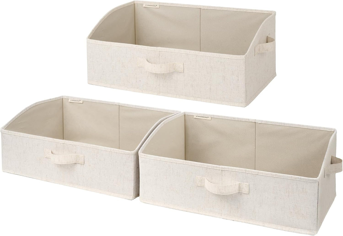 Closet Storage Bins Trapezoid, Khaki Stripes, Large, 3-Pack