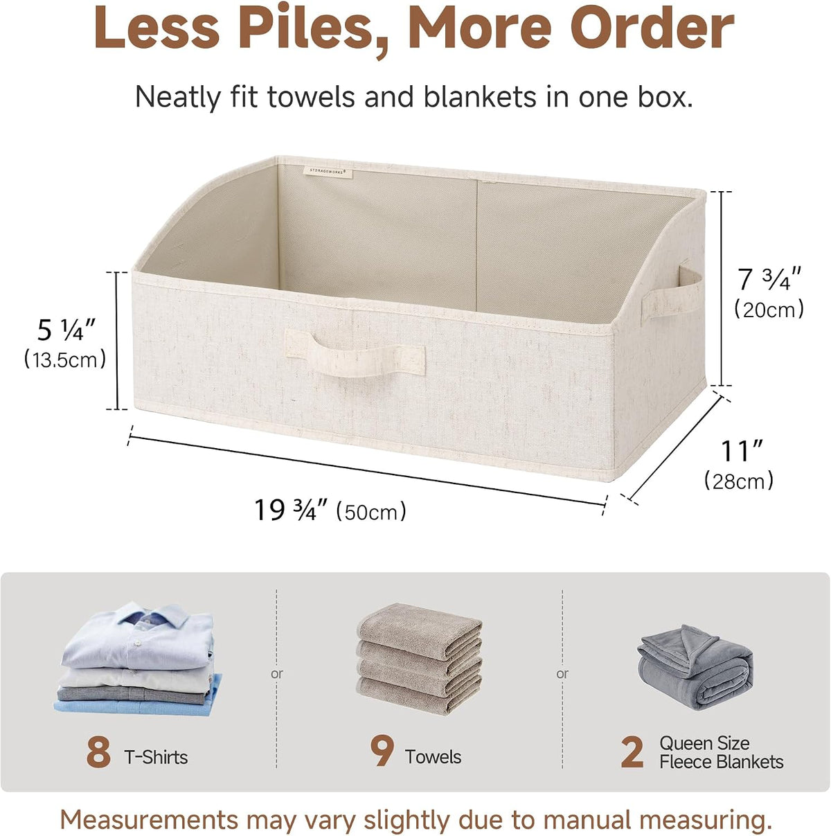 Closet Storage Bins Trapezoid, Khaki Stripes, Large, 3-Pack